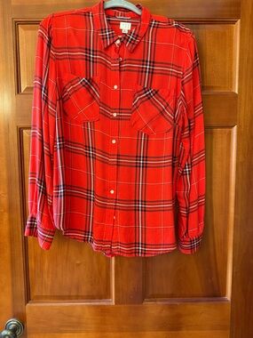 Red Plaid Button-Up Shirt